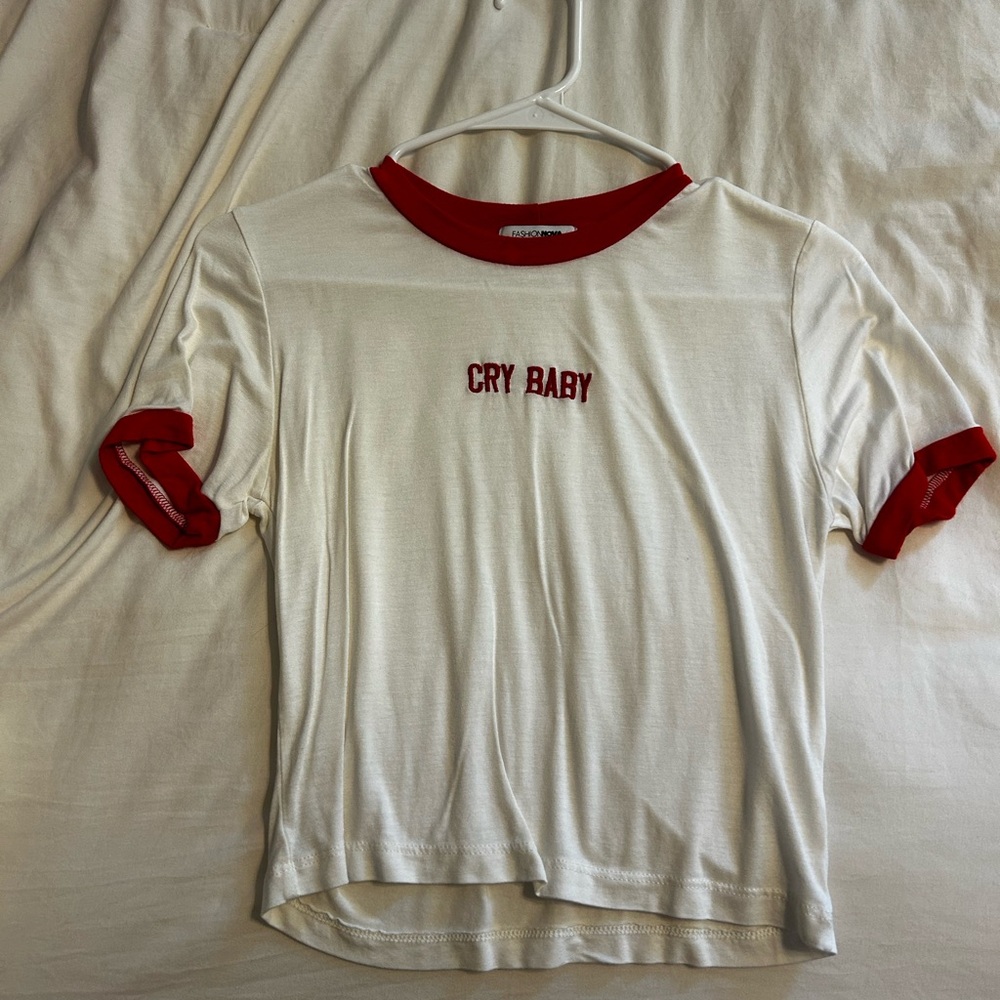 Fashion Nova White and Red Ringer Tee